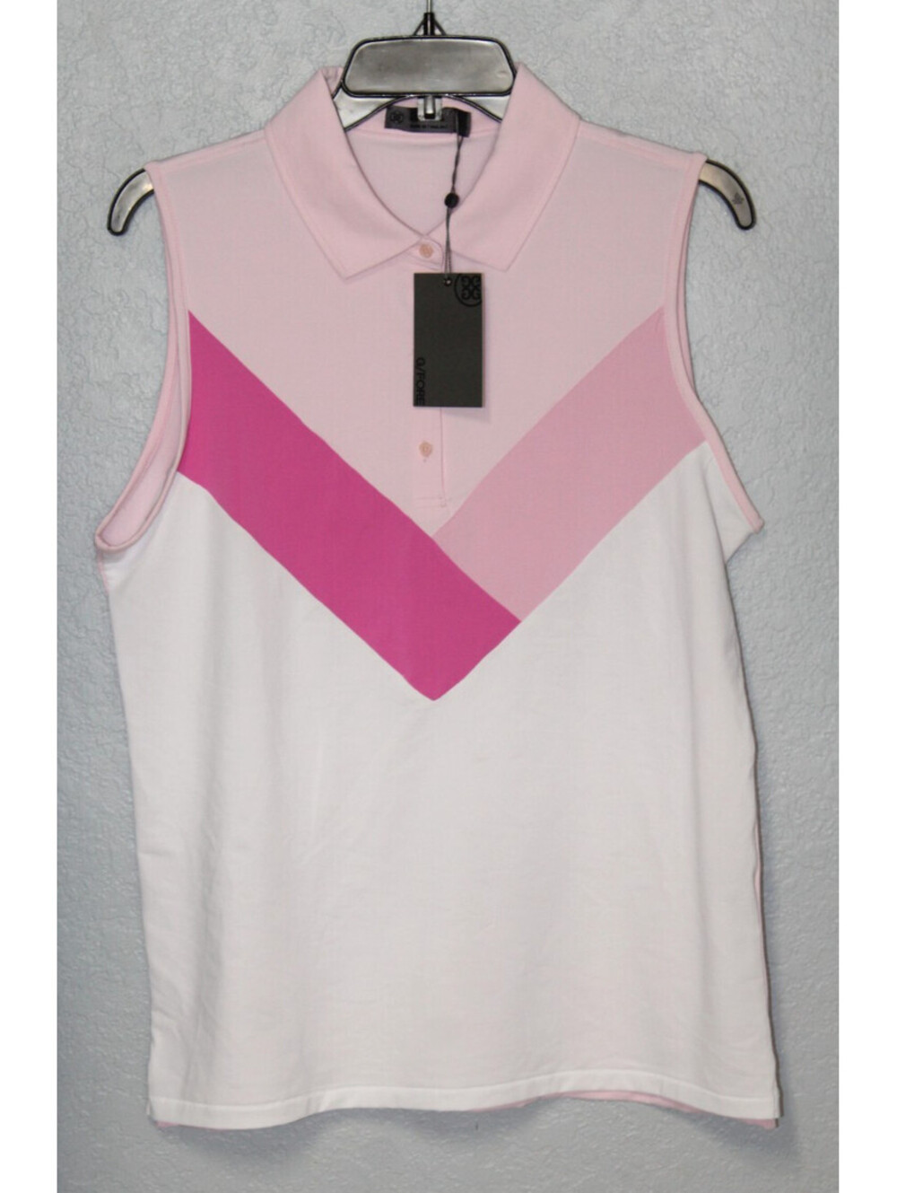 NEW G/FORE Multi-V Tech Jersey Sleeveless Golf Polo Chevron Button Neck Prep XL